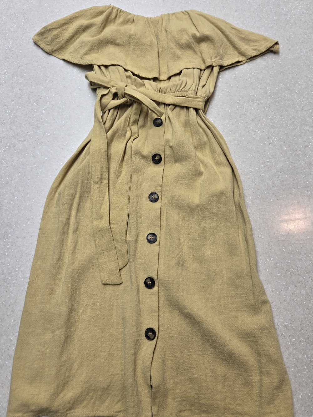 One Clothing Off-Shoulder Mustard Button-Front Summer Dress-Small